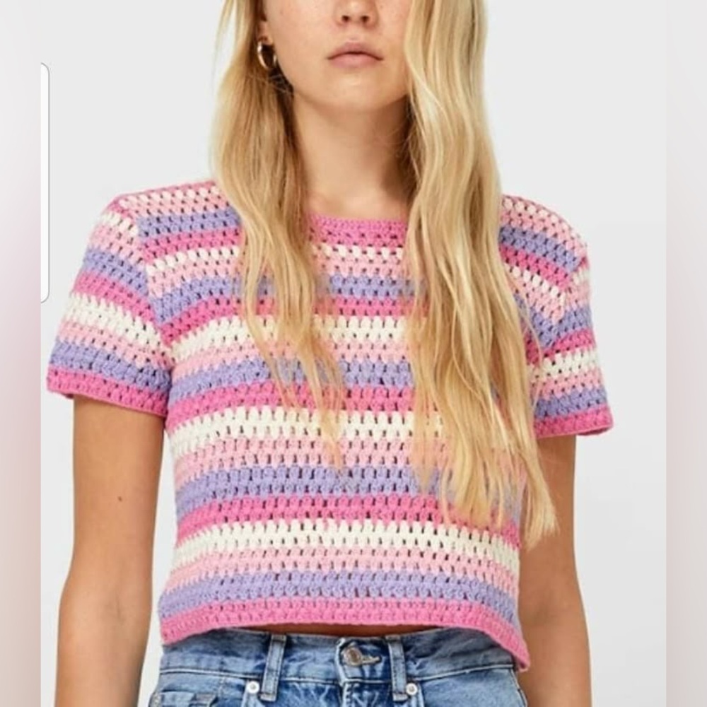 NOUVEAU MONDE CROCHET STRIPED CROP TEE